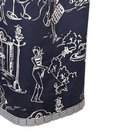 Talbots Dress Women 16W Navy Blue White Cotton Parisian Scene Preppy Plus Size - Picture 6 of 10